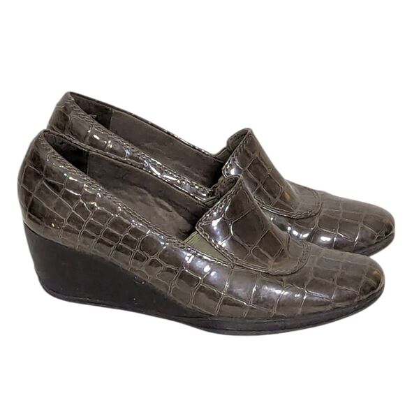Clarks Bendables Size 7.5 (UK 5 / EU 38) Women’s Gray Slip-On Wedge Shoes Croc - Picture 3 of 14
